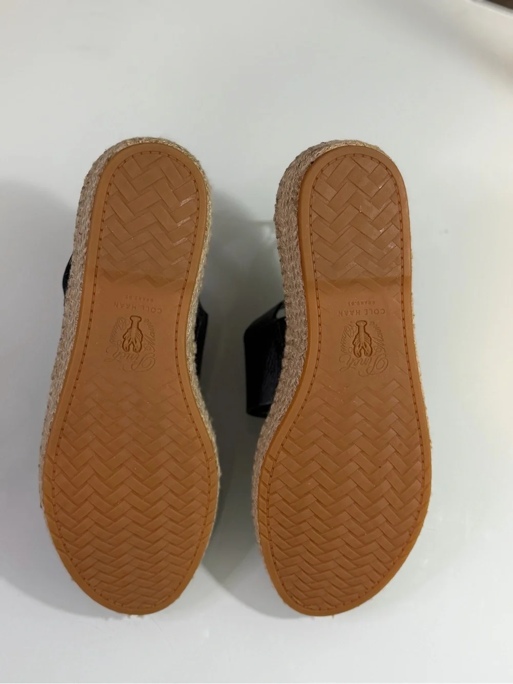 Cole Haan Cloudfeel Tilden Espadrille Sandals Black Leather Size 8